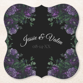 Posavasos De Papel Black Purple Floral Elegant Wedding Gótico