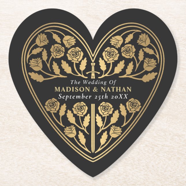 Posavasos De Papel Black Royal Medieval Gold Sword Wedding (Anverso)