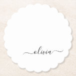 Posavasos De Papel Black White Modern Script Girly Monograma Nombre<br><div class="desc">Máster de papel con nombres de monograma de escritura simple en blanco y negro. Esto hace que la graduación perfecta, el cumpleaños, el boda, la ducha de novia, el aniversario, la ducha de bebé o la fiesta de soltera sea un regalo para alguien que ama el lujo glam y los...</div>