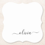Posavasos De Papel Black White Modern Script Girly Monograma Nombre<br><div class="desc">Máster de papel con nombres de monograma de escritura simple en blanco y negro. Esto hace que la graduación perfecta, el cumpleaños, el boda, la ducha de novia, el aniversario, la ducha de bebé o la fiesta de soltera sea un regalo para alguien que ama el lujo glam y los...</div>