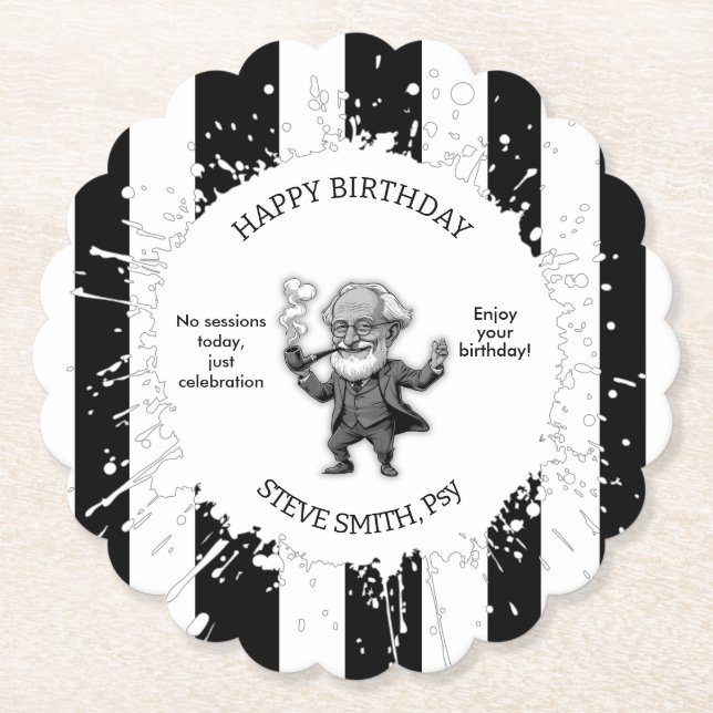 Posavasos De Papel Black White  Stripe Psychology Freud CartoON (Anverso)