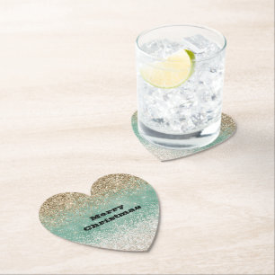 Posavasos De Papel Blanco Menta Glam Dorado Brillo Purpurina