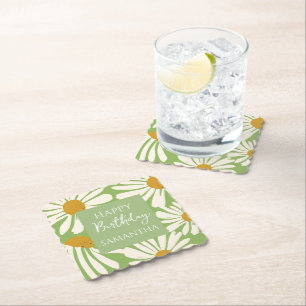 Posavasos De Papel Blanquea las flores de margarita - Cumpleaños del