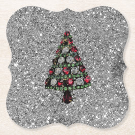 Posavasos De Papel Bling Christmas Tree Silver Purpurina Papel
