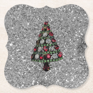 Posavasos De Papel Bling Christmas Tree Silver Purpurina Papel