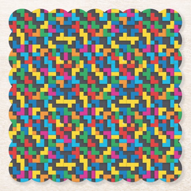 Posavasos De Papel Bloques Retro Tetris Patrón Continuo (Anverso)
