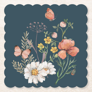 Posavasos De Papel Blue Apricot Peach Pink Wildflower Square