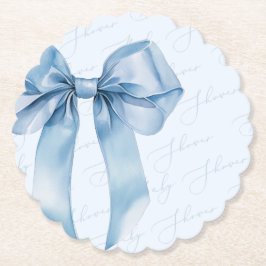 Posavasos De Papel Blue Bow Elegant calligraphy Boy Baby Shower