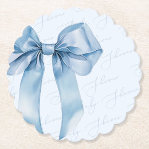 Posavasos De Papel Blue Bow Elegant calligraphy Boy Baby Shower