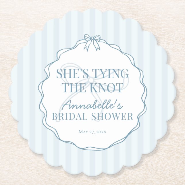Posavasos De Papel Blue Coquette Bow Pastel Bridal Shower Brunch (Anverso)