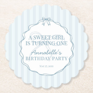 Posavasos De Papel Blue Coquette Bow Pastel Cumpleaños Party