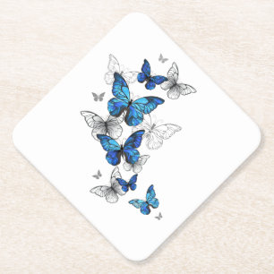Posavasos De Papel Blue Flying Butterflies Morpho