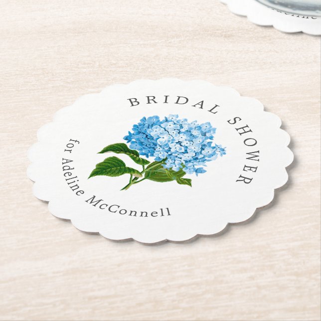 Posavasos De Papel Blue Hydrangea Bridal Shower (En perspectiva)