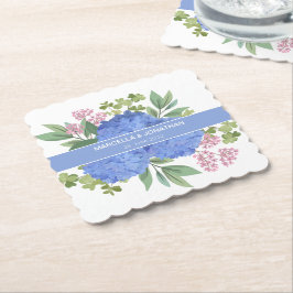 Posavasos De Papel Blue Hydrangeas Modern Bouquet Personalizado