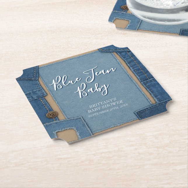 Posavasos De Papel Blue Jean Baby Denim Baby Shower (En perspectiva)