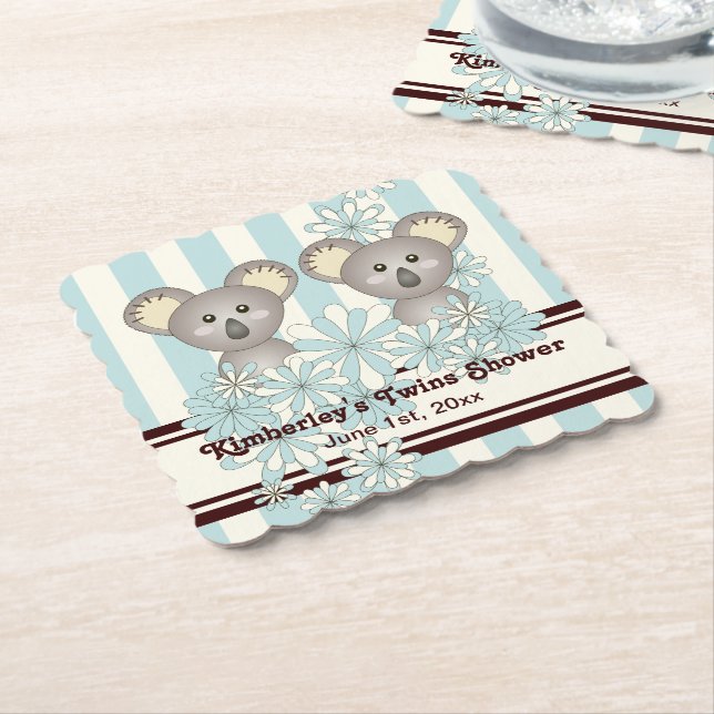 Posavasos De Papel Blue Koala Twin Boy Baby Shower / Cumpleaños de lo (En perspectiva)