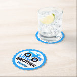 Posavasos De Papel Blue Little Brother Monster Truck Custom Name<br><div class="desc">These stylish blue monster truck paper coasters are the perfect addition to your next party or get-together. The design features a cute monster truck graphic, the words "Little Brother, " and a personalized name, making them ideal for celebrating a little brother's special occasion. The vibrant blue color and scalloped edge...</div>