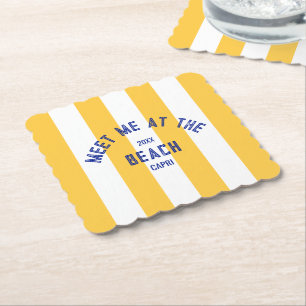 Posavasos De Papel Blue Meet Me At Beach Yellow Cabana Stripe