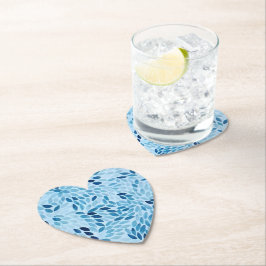 Posavasos De Papel Blue Mosaic Petals Heart Paper Coaster