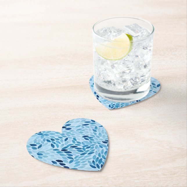 Posavasos De Papel Blue Mosaic Petals Heart Paper Coaster (In situ)