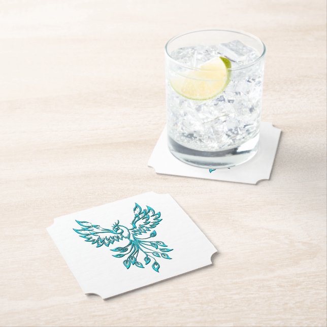 Posavasos De Papel Blue Phoenix Rising en Blanco (In situ)