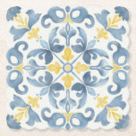 Posavasos De Papel Blue Tile Lemon<br><div class="desc">Italiano Blue Tile Lemon Mediterráneo,  boda de verano,  limones,  flores de limón,  cítricos,  azul marino y amarillo,  Boda italiano Blue Tile Lemon,  que es amore,  costa amalfitana,  positano</div>