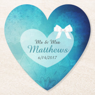 Posavasos De Papel Blue Verde azulado Personalized Boda Heart Coaster