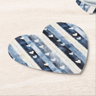 Posavasos De Papel Blue White Denim Hearts Stripes Cumpleaños
