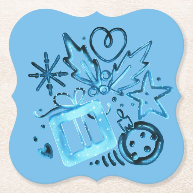 Posavasos De Papel Blue Winter Gift & Holly Coasters, Christmas Party (Anverso)