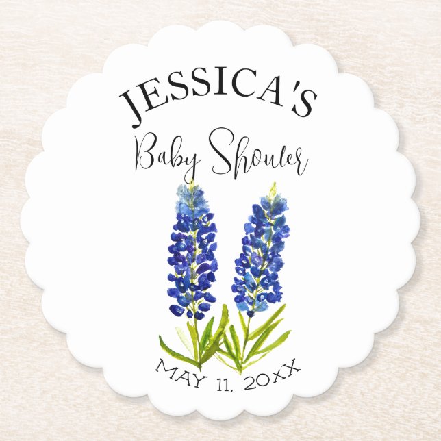 Posavasos De Papel Bluebonnets Flowers Texas Baby Shower Girl (Anverso)