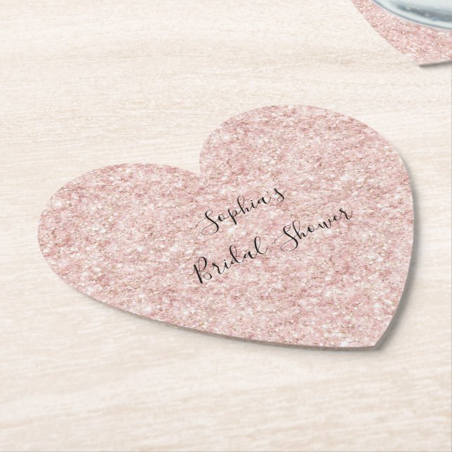 Posavasos De Papel Blush Pink Glitzy Glitter Sparkle Bridal Shower (En perspectiva)