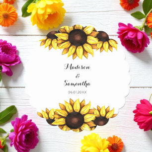 Posavasos De Papel Boda amarillo de girasol blanco Floral