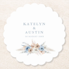 Posavasos De Papel boda azul polvoriento de pampas bohemias