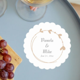 Posavasos De Papel Boda Beige Simple Heart Wreath