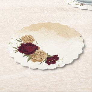 Posavasos De Papel Boda botánica de color granate verde beige dorado