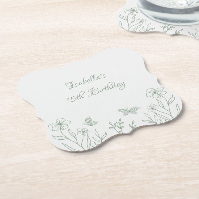 Posavasos De Papel Boda botánico verde salado simple (En perspectiva)