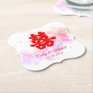 Posavasos De Papel Boda china roja acuarela flor de cerezo