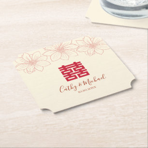Posavasos De Papel Boda china roja y beige boho floral