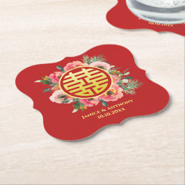 Posavasos De Papel Boda chino de floral rosa moderno