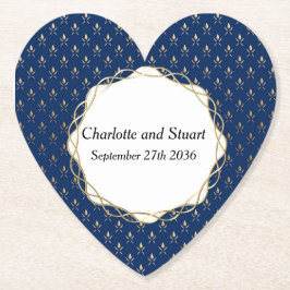 Posavasos De Papel Boda clásico azul y oro