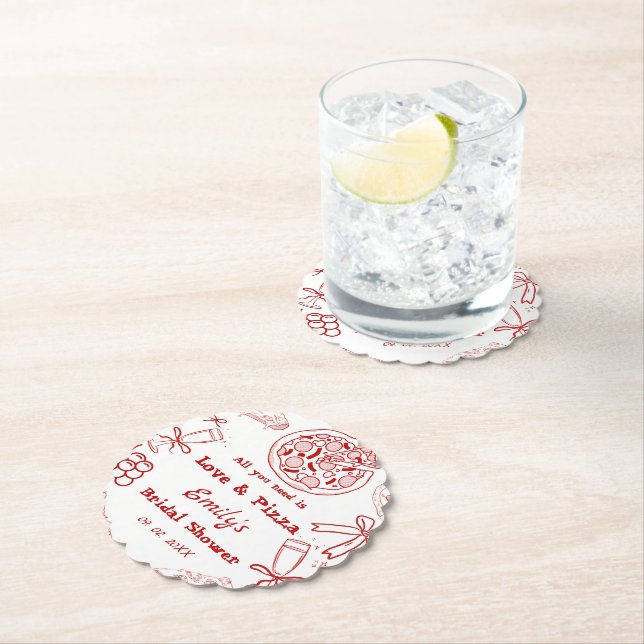 Posavasos De Papel Boda con amor y pizza (In situ)