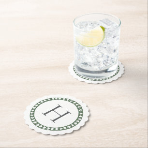 Posavasos De Papel Boda con estampado botánico verde y blanco