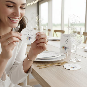 Posavasos De Papel Boda con libélula salva al pegatina de citas