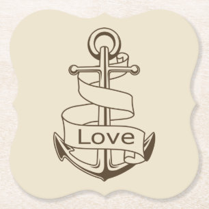 Posavasos De Papel Boda de Amor Bronceado Ancla Náutica Vintage