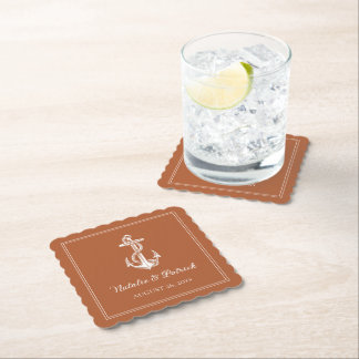 Posavasos De Papel Boda de ancla náutica Naranja quemada