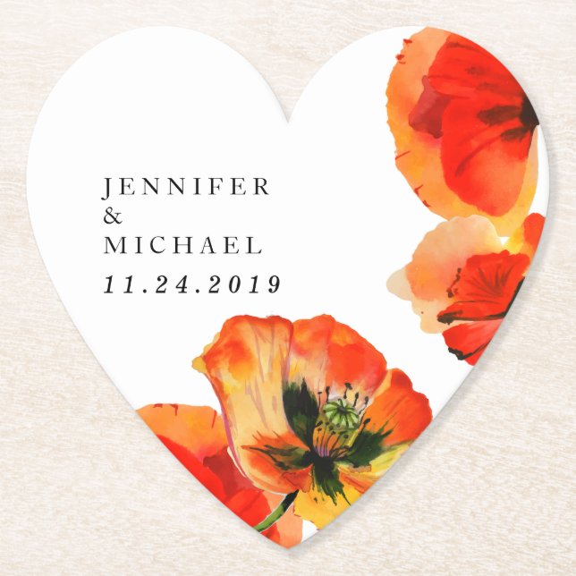 Posavasos De Papel Boda de arte floral de Ilustracion de amapola roja (Anverso)