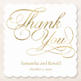 Posavasos De Papel Boda de Caligrafía de Gracias con Hoja de Oro y Bl