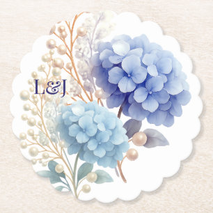 Posavasos De Papel Boda de color azul de Pearl Hydrangea romántica