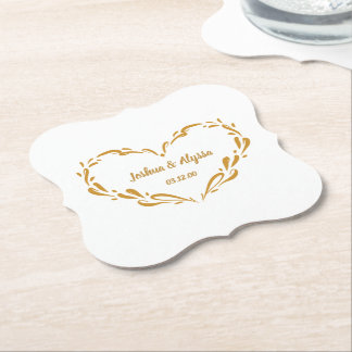 Posavasos De Papel Boda de Corazón de Oro Elegante Personalizada