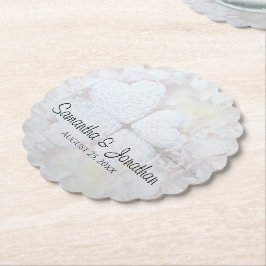 Posavasos De Papel Boda de Corazones Blancos y Flores de Peonía